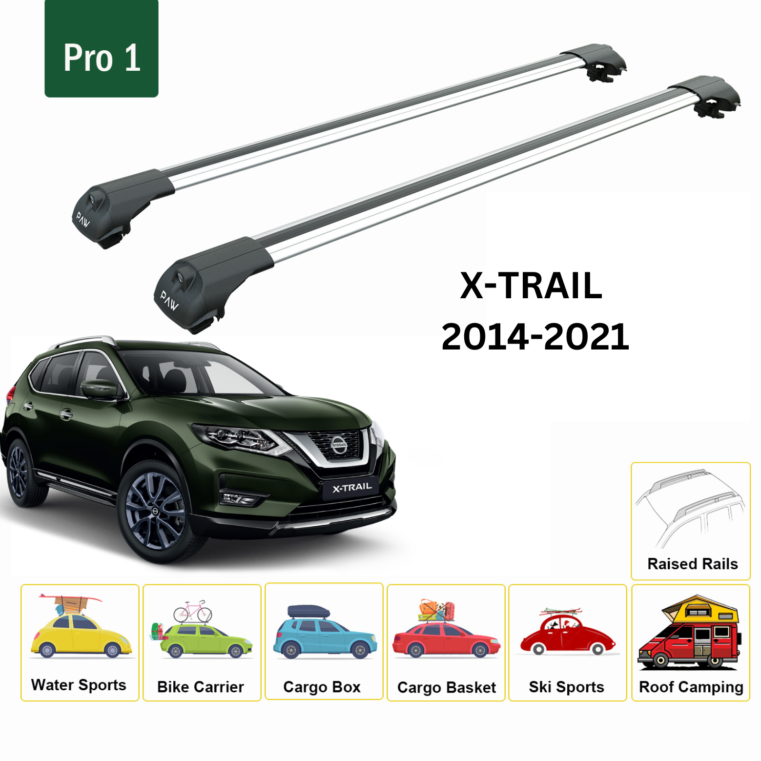 For Nissan X-Trail T32 Roof Rack Cross Bar Metal Bracket Raised Rail Alu Silver 2014-21 For Nissan X-Trail T32 Roof Rack Cross Bar Metal Bracket Raised Rail Alu Silver 2014-21